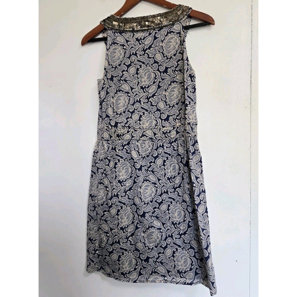Ann Taylor Loft Dress Womens 2 Floral Sequin Neckline Coastal Blue Indie Boho - Picture 5 of 8